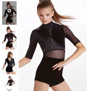 Weissman Chains Black Dance biketard with Silver Accents